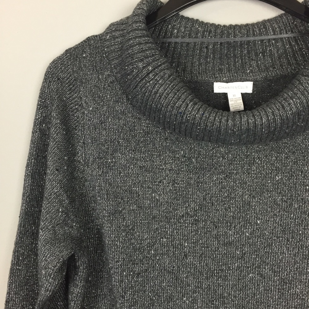 Charter Club Cowl Neck Gray Silver Sweater